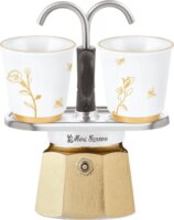 Bialetti MINI Express 2 személyes Kotyogós kávéfőző 2 db csészével - Fehér / Arany