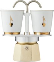 Bialetti MINI Express 2 személyes Kotyogós kávéfőző 2 db csészével - Fehér / Arany