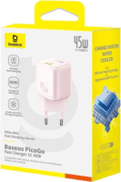 Baseus PicoGo Hálózati Type-C gyorstöltő 45W - Rózsaszín