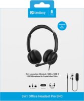 Sandberg 126-54 3in1 Office Headset Pro ENC Vezetékes Fejhallgató Headset - Fekete