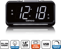 Lenco CR-28BK Asztali Rádiós ébresztőóra Digitális kijelzővel - Fekete