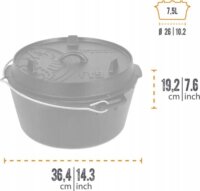 Petromax FT9 Öntöttvas Láb nélküli Főzőedény fedővel Ø 36cm 9L - Fekete