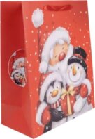 Mikulás és pingvin mintás szalagfüles papír ajándéktasak karácsonyra (26 x 32 cm)