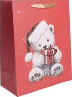 Maci mintás csillámló szalagfüles papír ajándéktasak (26 x 32 cm)