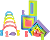 Szivárvány színű montessori építőjáték fából 28 darabos készlet