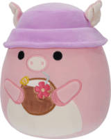 Squishmallows Peter a rózsaszín malac trópusi itallal és sapkával plüssfigura 20cm
