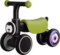 Lábbal hajtós négykerekű zenélő járgány LED fénnyel és Pingvin mintával - Fekete/Zöld