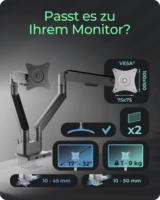 ICY BOX IB-MS524-T 17"-32" Monitor asztali tartó kar - Ezüst (2 kijelző)