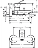 Hansgrohe Rebris S Egykaros kádcsaptelep falsíkon kívüli szereléshez