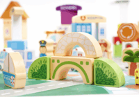 Az én városom 120 darabos Fa építőkocka készlet vödörben