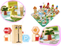 Az én városom 120 darabos Fa építőkocka készlet vödörben