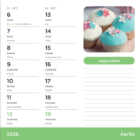 Nebulo Sütemények 2026 Kétheti Falinaptár 22 x 22 cm