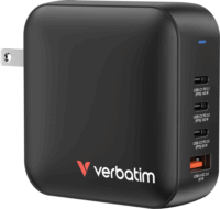 Verbatim 32216 Mini GaN 3xUSB-C 1xUSB-A Hálózati gyorstöltő 165W + utazó adapterek (US/EU/UK) - Fekete