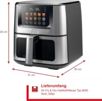 Solis Air Fry & Dry XL Typ 8200 Forrólevegős sütő / Szárító 7,5 L 1870 Watt - Ezüst / Fekete