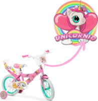 Toimsa Unicornio gyerek kerékpár 14" babaüléssel és kosárral - Rózsaszín/Mintás