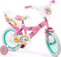 Toimsa Unicornio gyerek kerékpár 14" babaüléssel és kosárral - Rózsaszín/Mintás