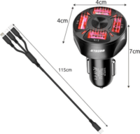 Izoxis 4xUSB-A Autós Töltő + USB Type-C/MicroUSB/Lightning Kábel - Fekete