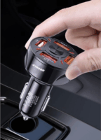 Izoxis 4xUSB-A Autós Töltő + USB Type-C/MicroUSB/Lightning Kábel - Fekete