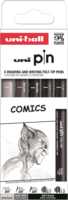 Uni Pin Comics Rajzmarker - Világosszürke / Sötétszürke / Fekete (5 db / csomag)