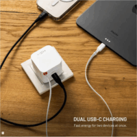 Fixed 2x USB-C Hálózati Gyorstöltő Adapter visszahúzható kábellel 65W - Fehér
