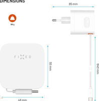 Fixed 2x USB-C Hálózati Gyorstöltő Adapter visszahúzható kábellel 65W - Fehér