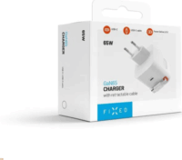 Fixed 2x USB-C Hálózati Gyorstöltő Adapter visszahúzható kábellel 65W - Fehér