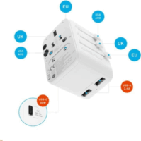 Fixed PO_FIXCT30-1C2A-WH EU / UK / USA/AUS 30W Utazó adapter - Fehér