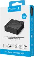Sandberg 3in1 Magnet Powerbank 5000 mAh 20W - Fekete