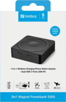Sandberg 3in1 Magnet Powerbank 5000 mAh 20W - Fekete
