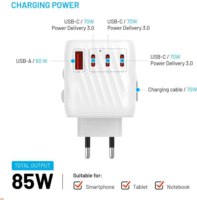 Fixed FIXCT85-4C1A-WH4x C/G/A/I Utazó adapter 85W - Fehér