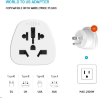 Fixed USA->EU/USA/AUS/UK Utazó adapter- Fehér