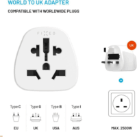 Fixed UK ->EU/USA/AUS/UK Utazó adapter - Fehér