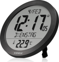 Kienzle 15360 Digitális Fali/Asztali Óra Ébresztővel Ø 20,5cm - Fekete