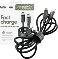 PanzerGlass 240W empower USB-C apa - USB-C apa adat és töltőkábel 2m - Fekete
