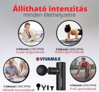 Vivamax F-01 Akkus masszázspisztoly 4 masszázsfejjel - Fekete