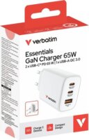 Verbatim 32353 Essentials 2xUSB-C / 1xUSB-A Hálózati gyorstöltő 65W - Fehér