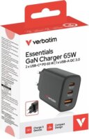 Verbatim 32352 Essentials USB-A / 2x USB-C Hálózati Gyorstöltő Adapter 65W - Fekete