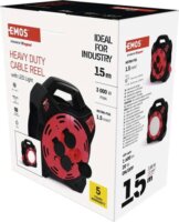 EMOS P08215 Kültéri Hálózati hosszabító Kábeldob Reflektorral 4 aljzattal 15 méter - Piros/Fekete