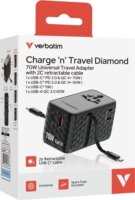 Verbatim 30186 Charge n Travel Univerzális Utazó Adapter 70W 2xUSB-C kábellel - Fekete