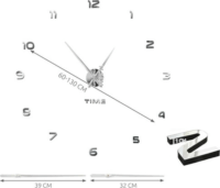 Ruhhy DYI felragasztható falióra 60-130cm - Ezüst