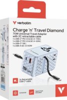 Verbatim 30186 Charge n Travel Univerzális Utazó Adapter 70W 2xUSB-C kábellel - Kék