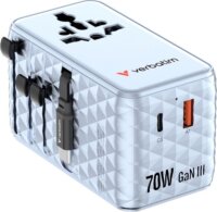 Verbatim 30186 Charge n Travel Univerzális Utazó Adapter 70W 2xUSB-C kábellel - Kék