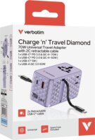 Verbatim 30186 Charge n Travel Univerzális Utazó Adapter 70W 2xUSB-C kábellel - Lila