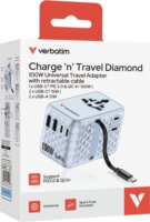 Verbatim 30191 Charge n Travel Univerzális Utazó Adapter 100W USB-C kábellel - Kék