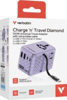 Verbatim 30191 Charge n Travel Univerzális Utazó Adapter 100W USB-C kábellel - Lila