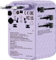 Verbatim 30191 Charge n Travel Univerzális Utazó Adapter 100W USB-C kábellel - Lila
