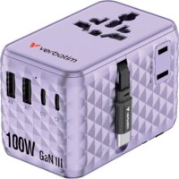 Verbatim 30191 Charge n Travel Univerzális Utazó Adapter 100W USB-C kábellel - Lila