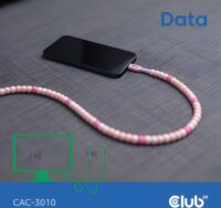 Club 3D CAC-3010 USB-C Apa - USB-C Apa 2.0 Adat és Töltő Gyöngykábel 240 Watt 2m - Rózsaszín