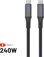 FIXED USB Type-C Apa - USB Type-C Apa 4K 60Hz Fonott Adat és Töltőkábel 240 Watt 1.2m - Szürke