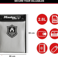 Master Lock FBWLZ0EURHRO Tűzálló Irattáska 2,8L A4 dokumentumokhoz - Fekete/ Ezüst